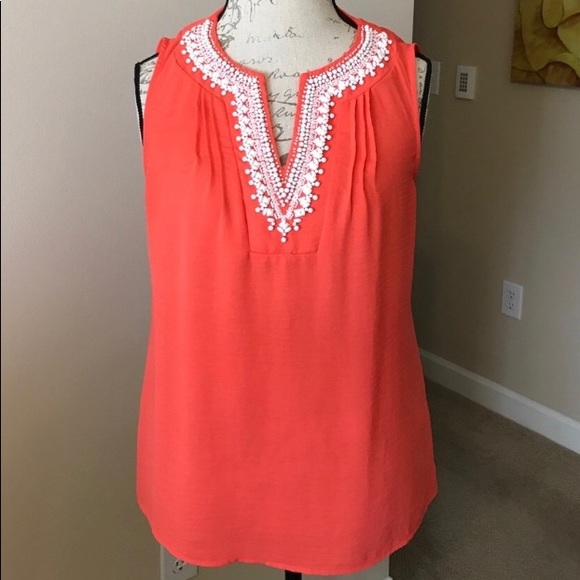 Banana Republic Tops - Banana Republic Coral Beaded Sleeveless Top